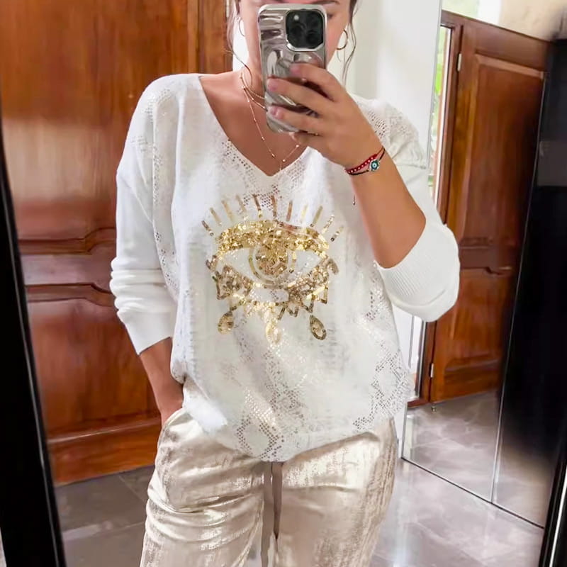 Ashley - Top and Devil's Eye Sequin Pant