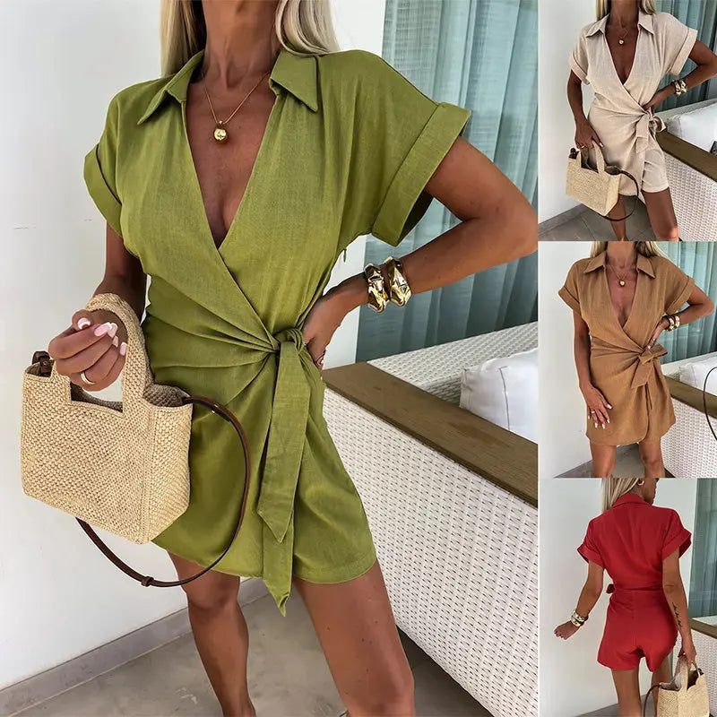 Harmke - Short Sleeve Jumpsuit with V-Neck