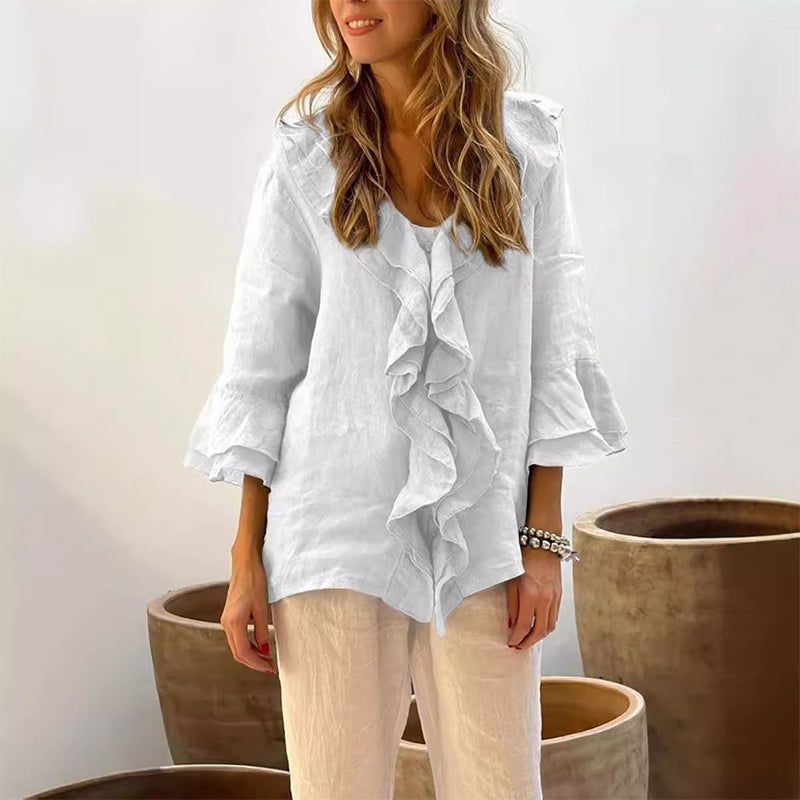 Gretha - Ruffle Collar and bell Sleeves  Blouse