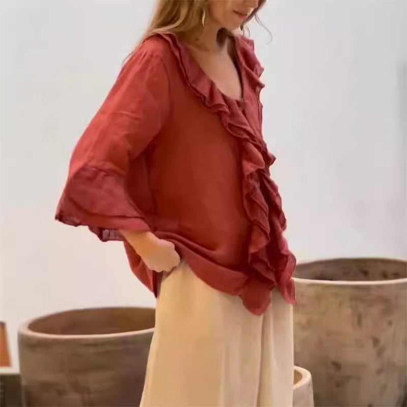 Gretha - Ruffle Collar and bell Sleeves  Blouse