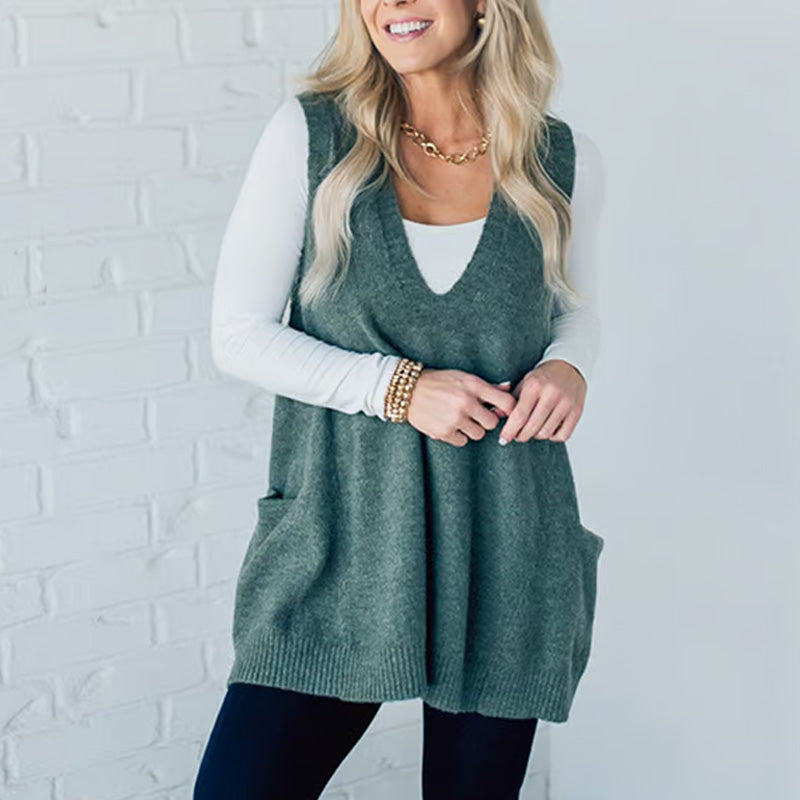 Ovidia - Knitted Loose Vest With Pockets