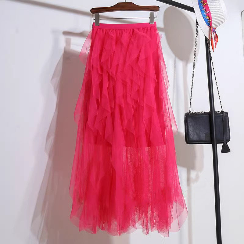 Nadeene - Irregular And Layered Long Skirt With Ruffles