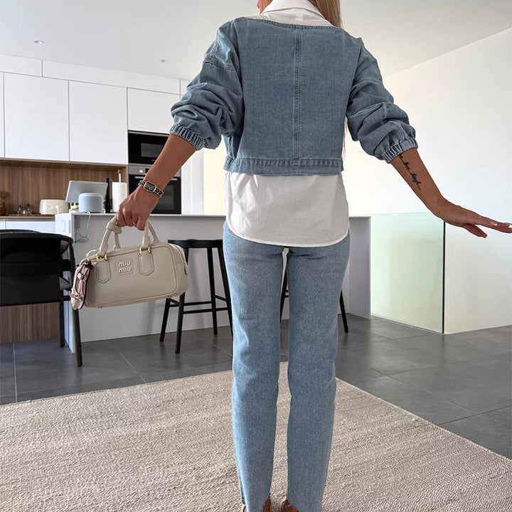 Nadira - Long Sleeve Denim Top and Pants Set