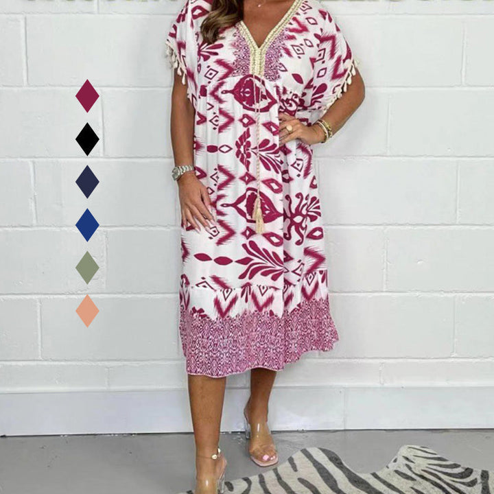 Alyex - Casual Printed Dress With V Neck