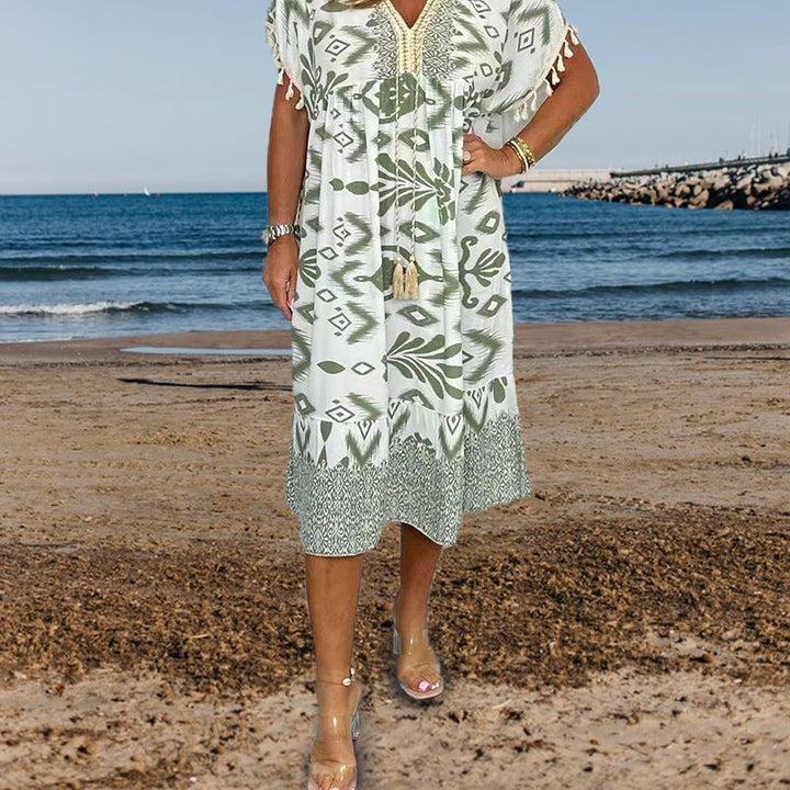 Alyex - Casual Printed Dress With V Neck