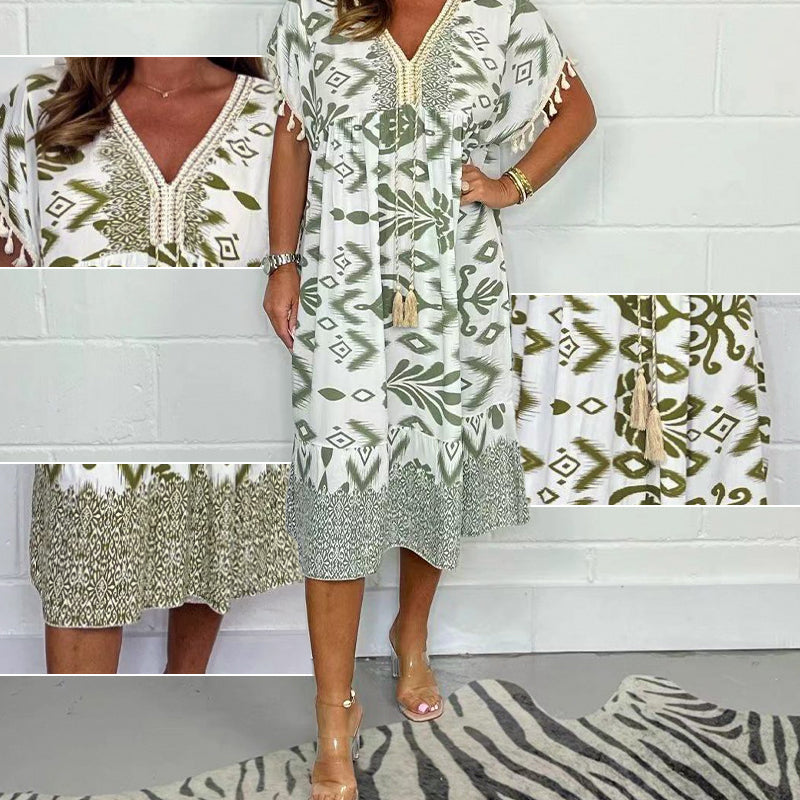 Alyex - Casual Printed Dress With V Neck