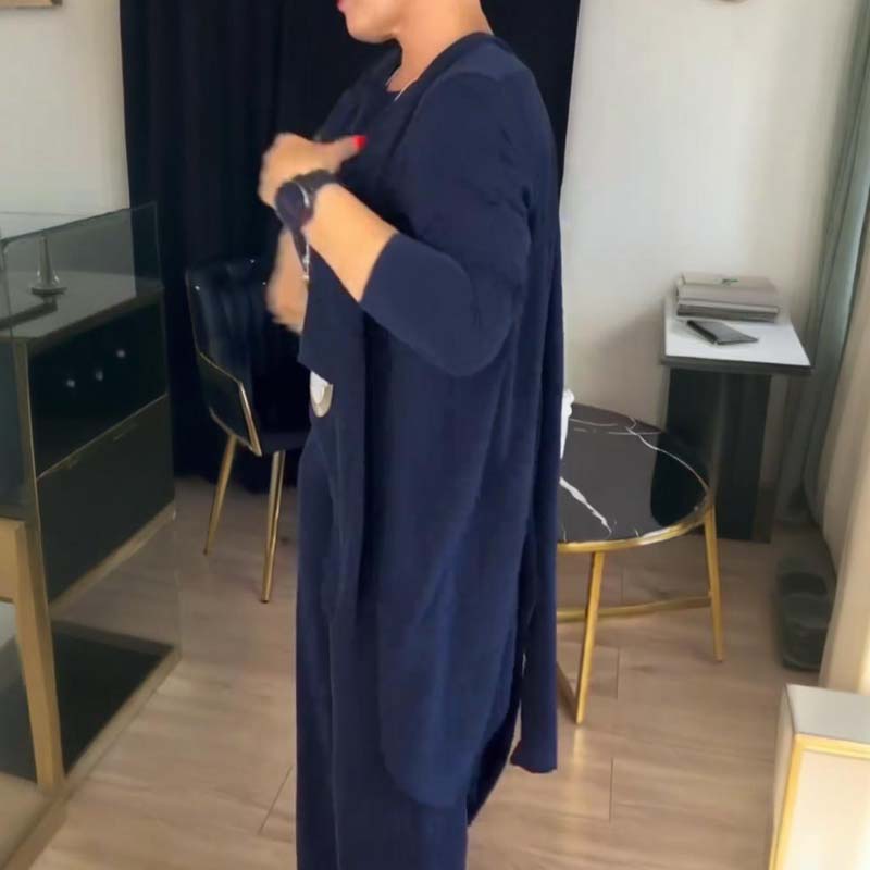 Mouna - Elegant Longline Cardigan 3-Piece Set
