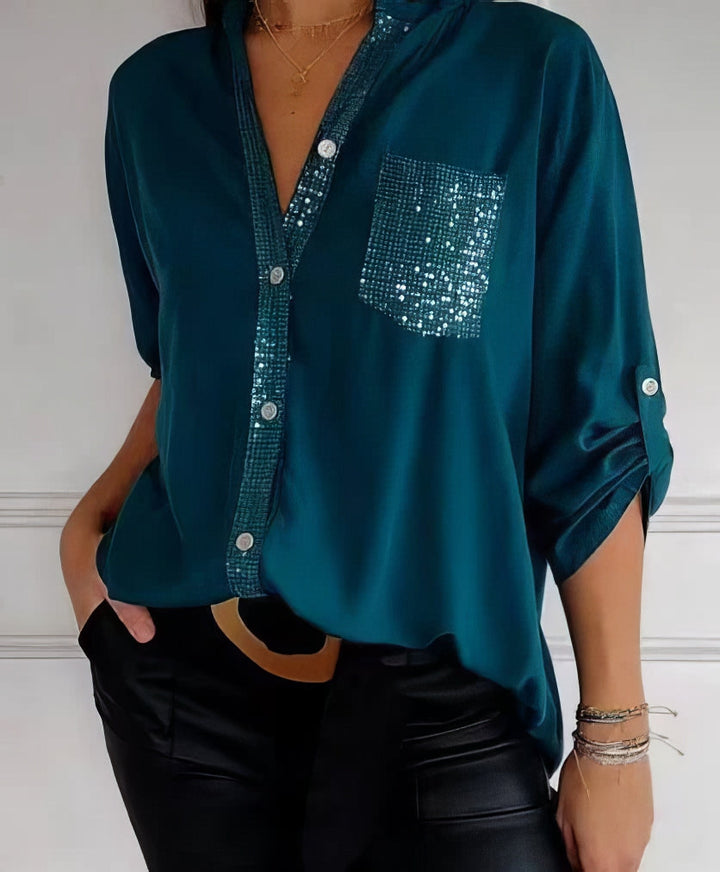 Franzina - Casual Loose Front Pocket Shirt with Button