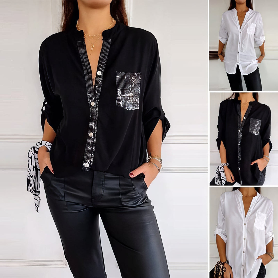Franzina - Casual Loose Front Pocket Shirt with Button