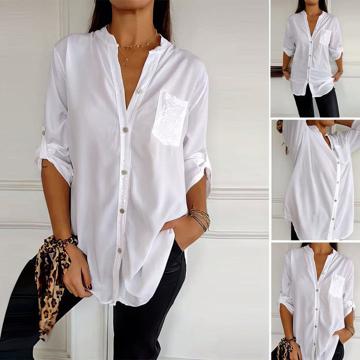 Franzina - Casual Loose Front Pocket Shirt with Button