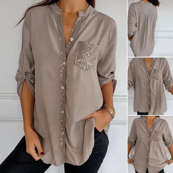 Franzina - Casual Loose Front Pocket Shirt with Button