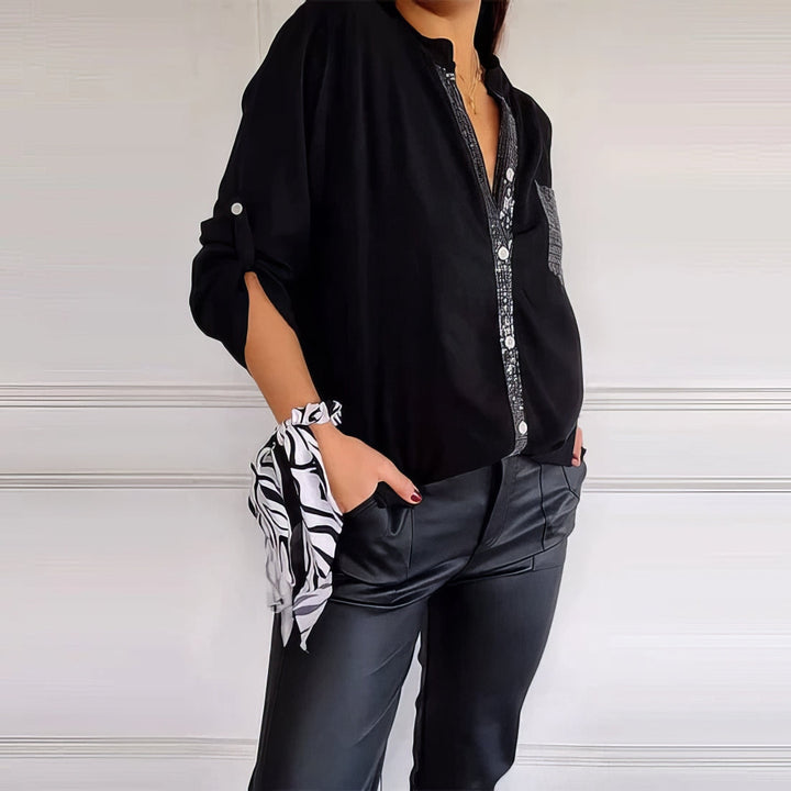 Franzina - Casual Loose Front Pocket Shirt with Button