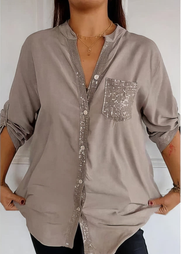 Franzina - Casual Loose Front Pocket Shirt with Button