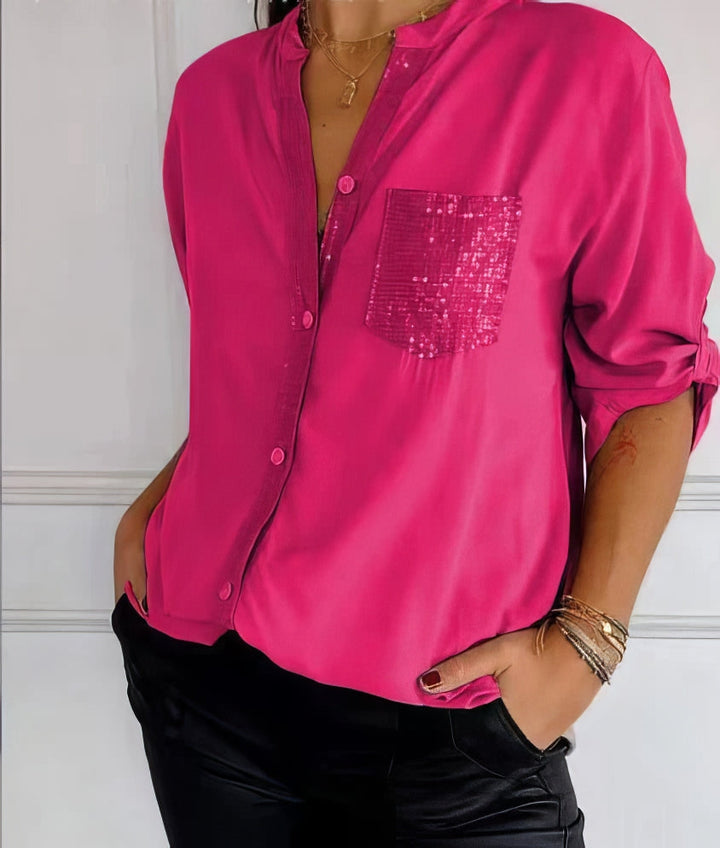 Franzina - Casual Loose Front Pocket Shirt with Button